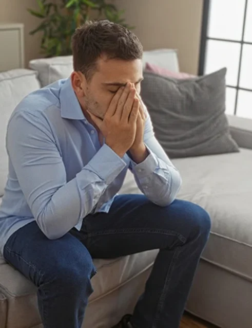 A man struggles with addiction.