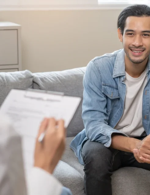 A person participates in therapy for anxiety.